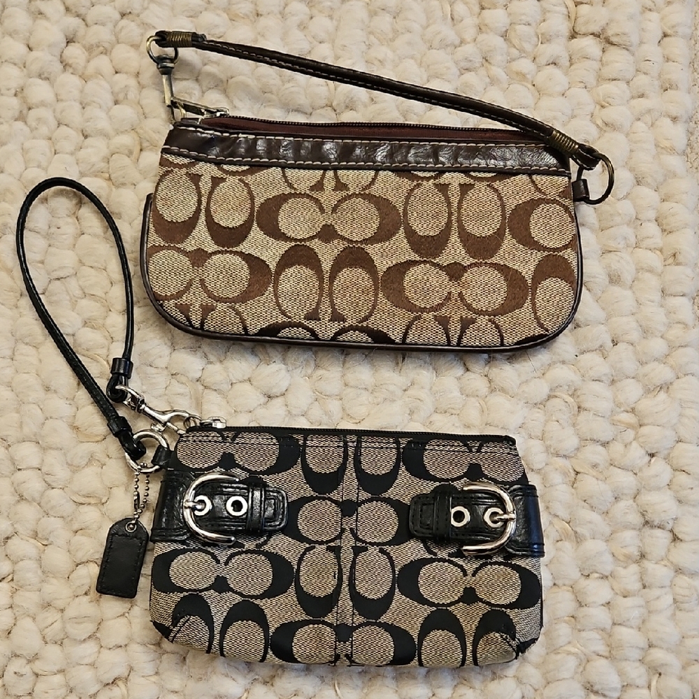 Coach Brown and Black Signature Canvas Wristlets Set